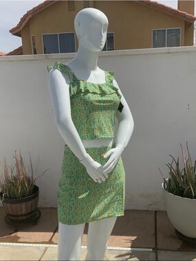 Summer Sexy High Waisted Bikini Skirt Set…Mint Green Floral Ruffle